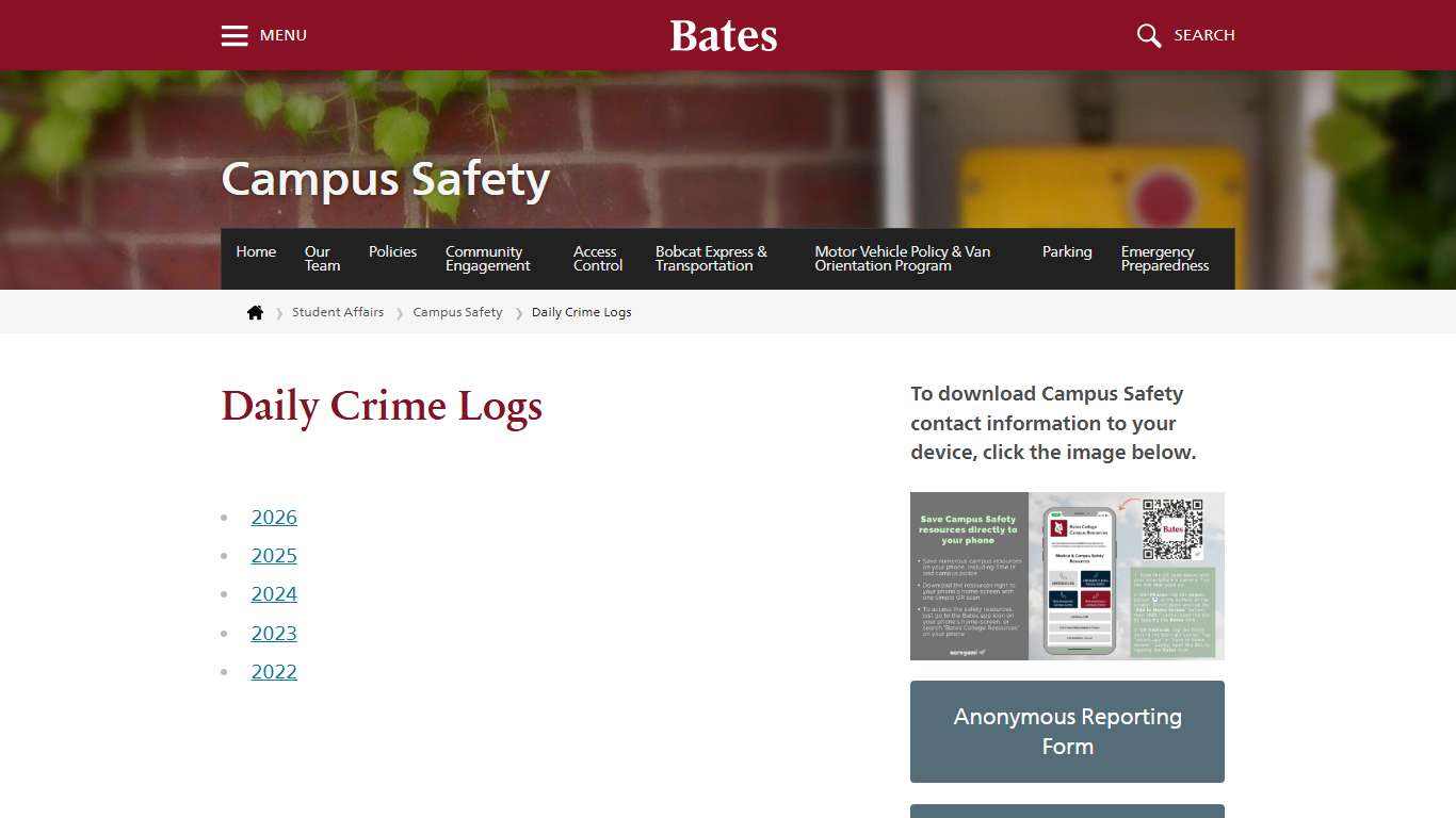 Daily Crime Logs | Campus Safety | Bates College