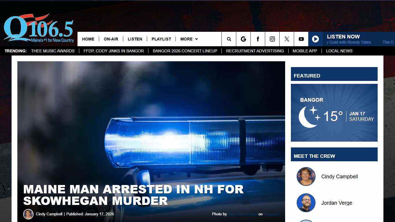 Maine State Police Arrest a Suspect in a Skowhegan Murder