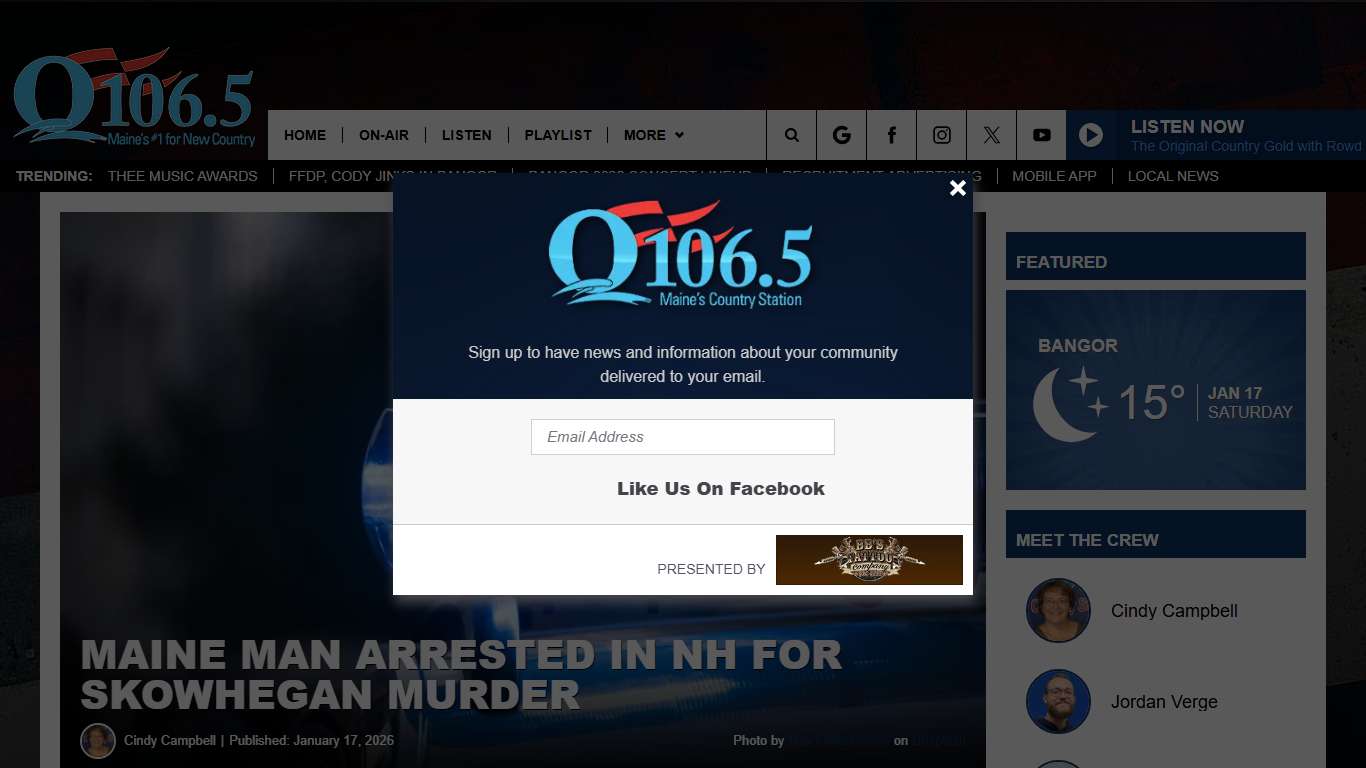 Maine State Police Arrest a Suspect in a Skowhegan Murder